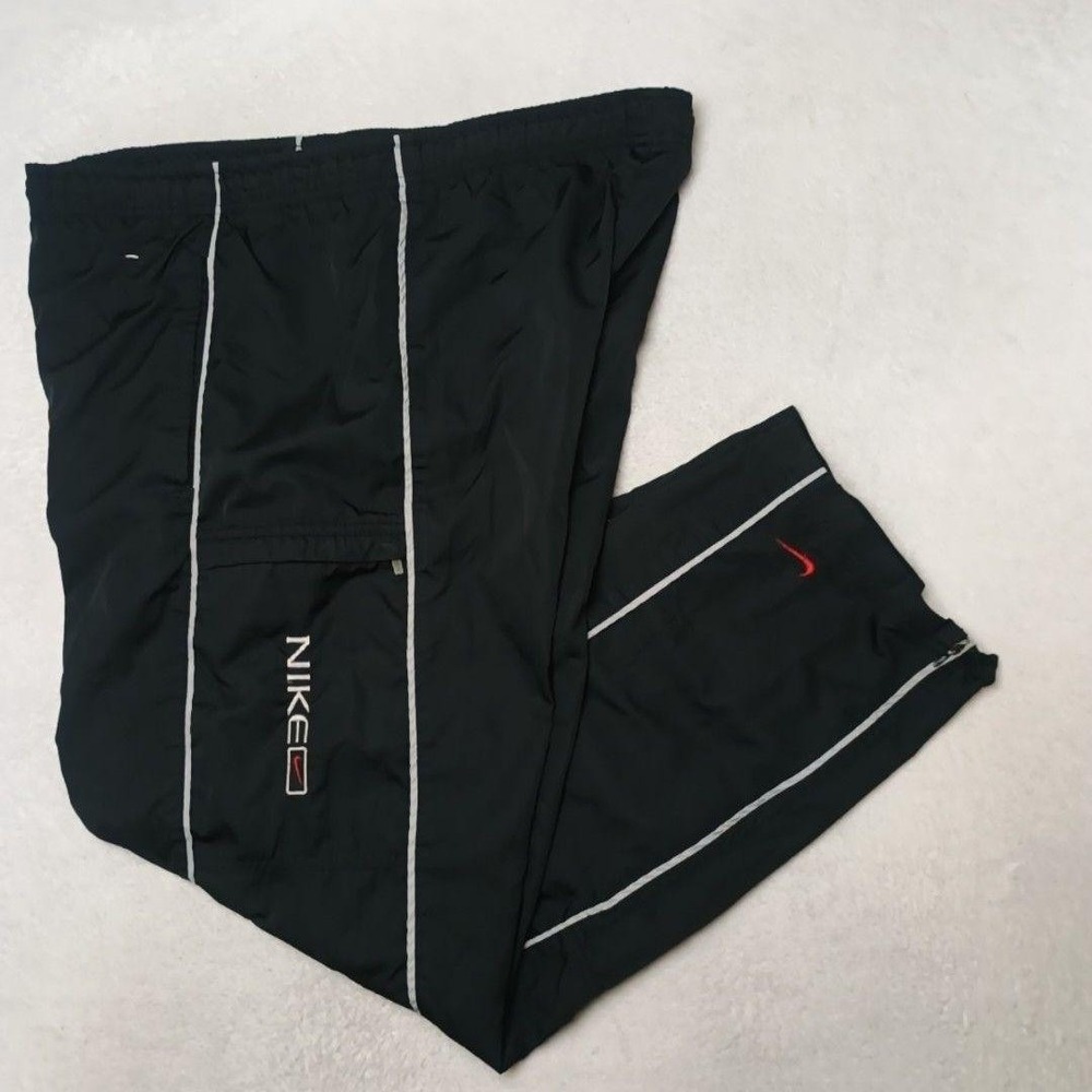 Vintage Nike Track Pants Mens M Black Y2k Woven Wide Baggy Running Gym School